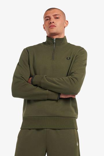 Green Fred Perry Half Zip Men's Sweatshirts | PH 1584KORI